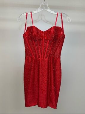 Red Embellished Sparkle Mini Dress